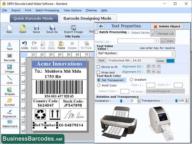 Screenshot of Barcoding Printer Toools