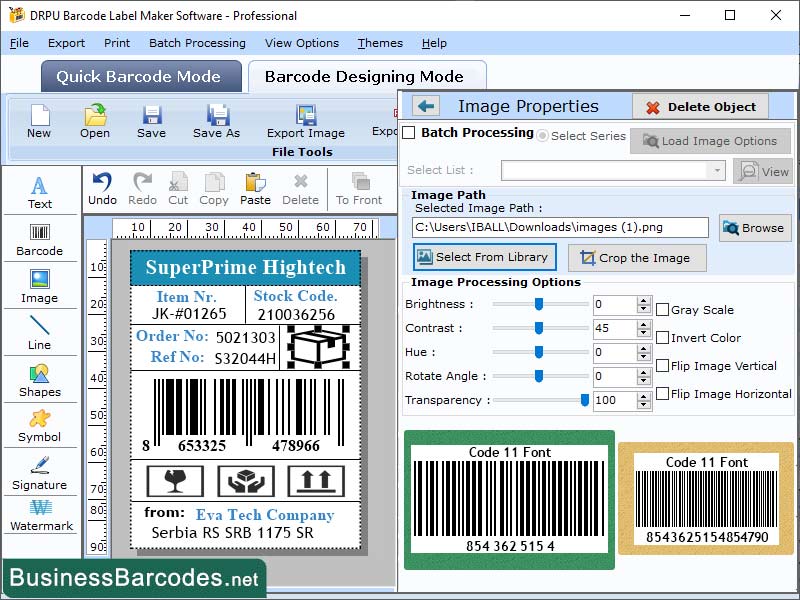 Screenshot of Online Code 11 Barcode Generator Tool