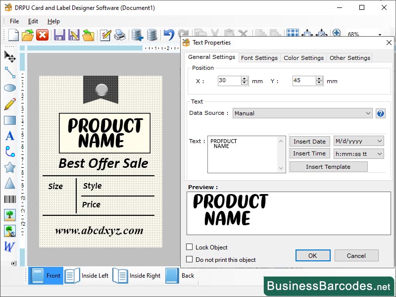 Screenshot of Professional Card Label Design Tool 9.5.1.6