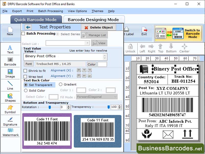 Screenshot of Barcode Software for Banking Industry
