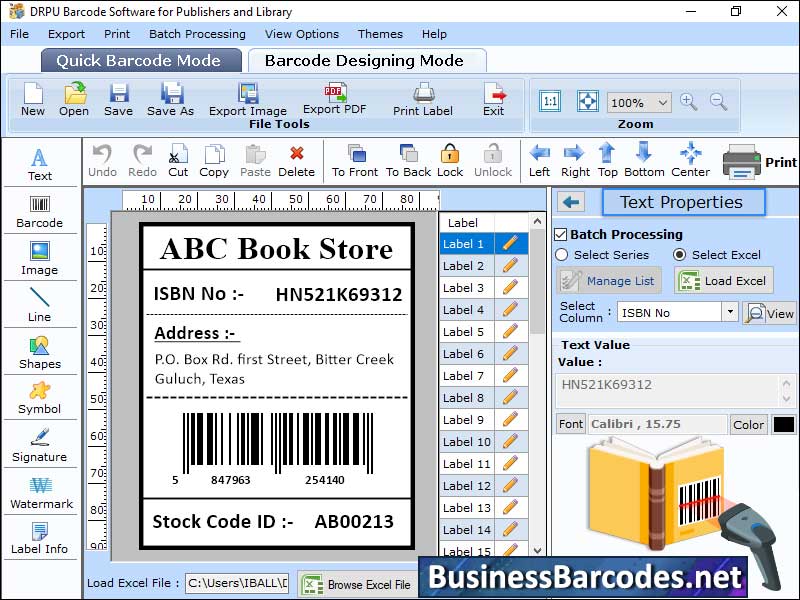 Screenshot of Printing Library Book Barcode Label