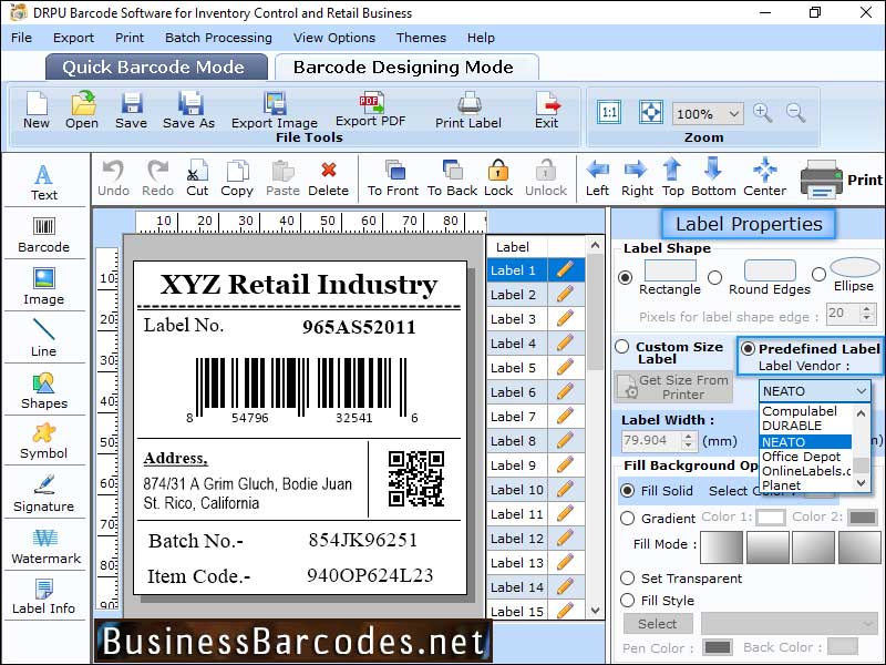 Screenshot of Business Databar UPCA Barcode