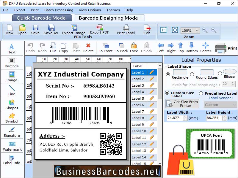 Screenshot of Printed Inventory Barcode