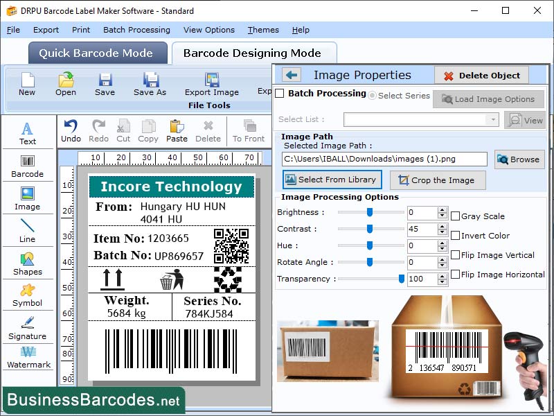 Screenshot of Barcode Label Scanning Tool