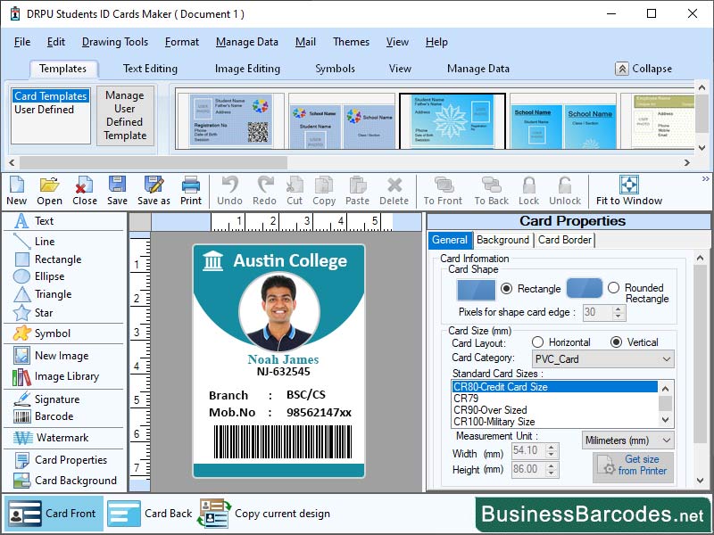 Screenshot of Student Identity Badge Maker