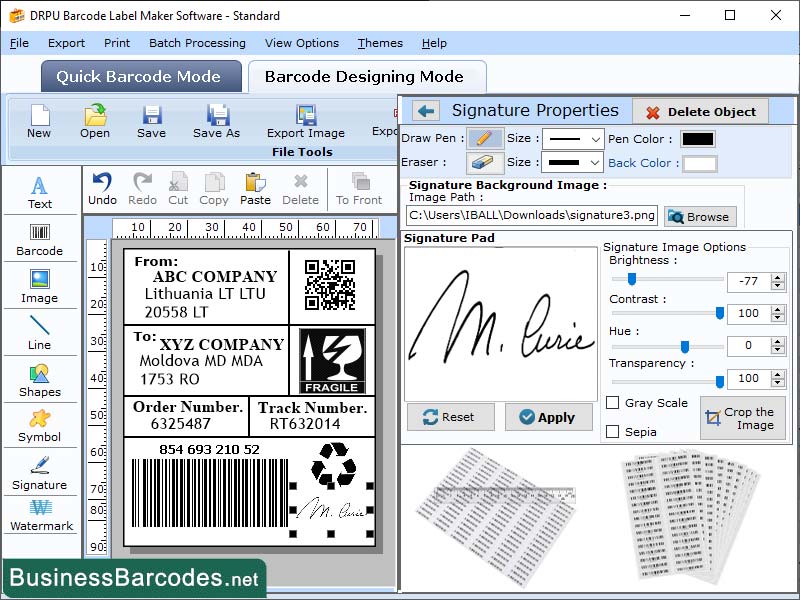 Screenshot of Different Shapes of Barcodes