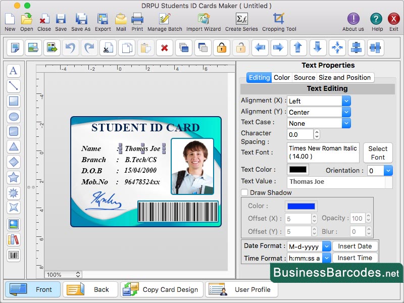 Screenshot of Student Id Card Designer for Mac OS 8.9.4