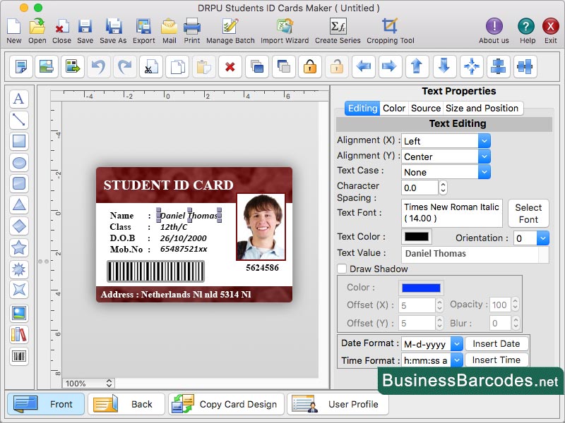 Screenshot of Free Mac Student ID Cards Tool