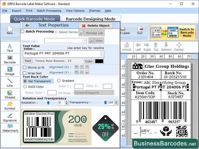 Screenshot of Buy Stacked Barcode Maker Tool