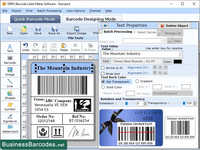 Screenshot of Data Bar Limited Barcode Creator