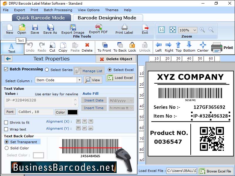 Screenshot of Standard Barcode Designing Tool