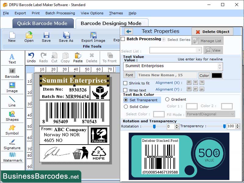 Screenshot of Retail Industry Data Bar Labels