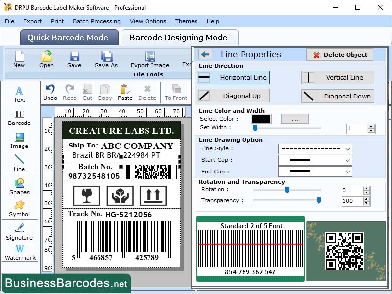 Screenshot of Standard 2 of 5 Barcode Creator Program 15.6