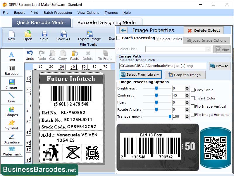 Screenshot of Databar EAN 13 Barcode Printing Tool