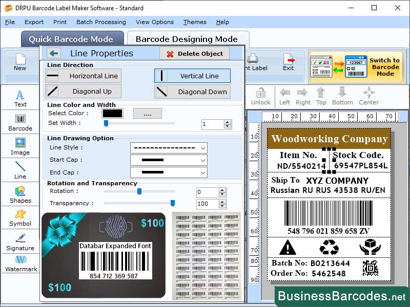 Screenshot of Expanded Barcode Creator Software