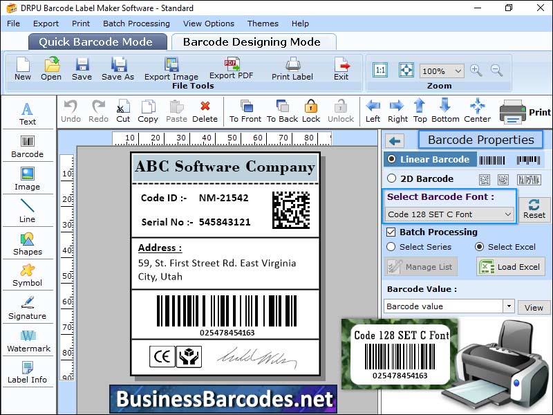 Screenshot of Download Barcode Print Tool