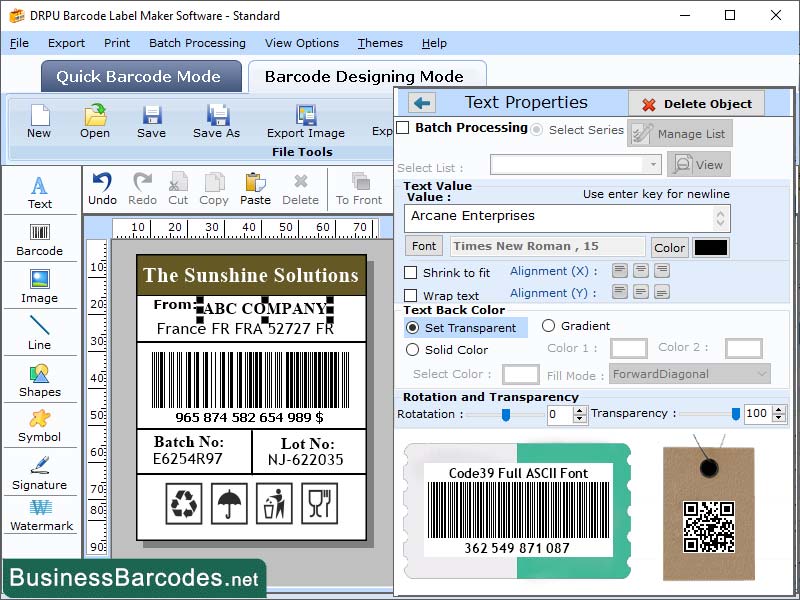 Windows 10 Printable Full ASCII Barcode Software full