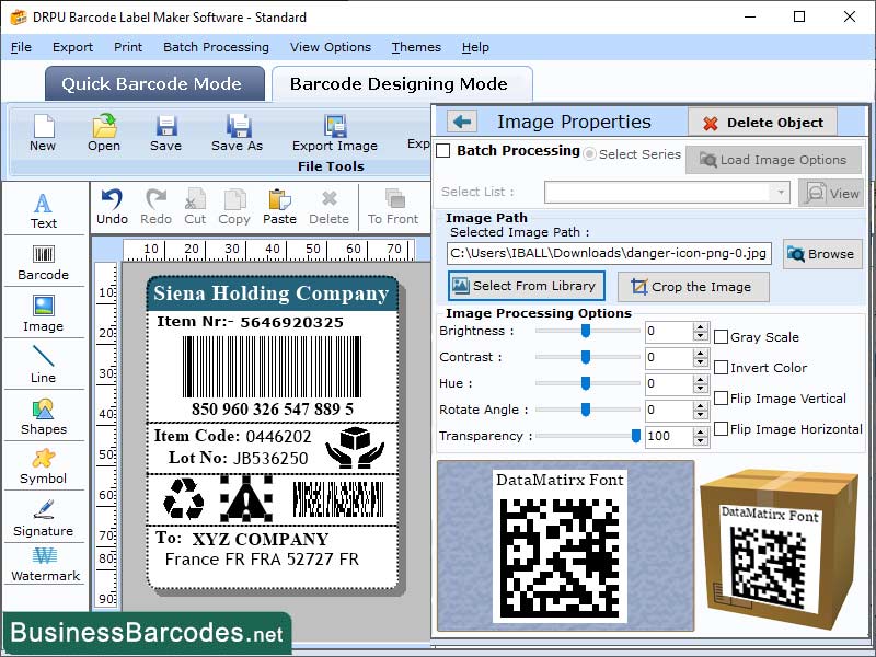 Screenshot of Data Matrix Barcode Maker Software