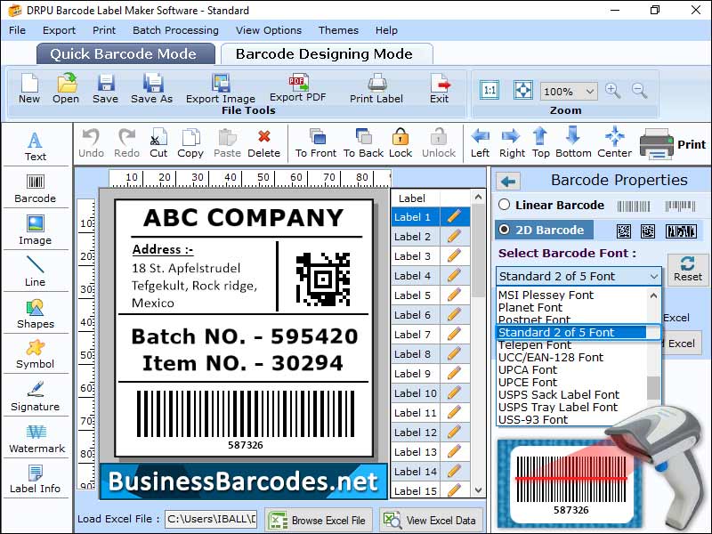 Screenshot of Standard 2 of 5 Barcode Maker Tool