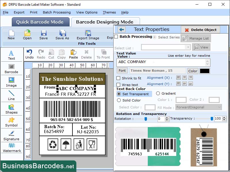 Screenshot of LOGMARS Barcode Labels Application