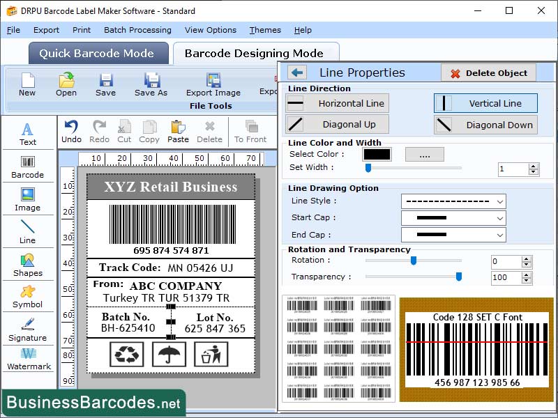 Screenshot of Standard Databar Code 128 Set