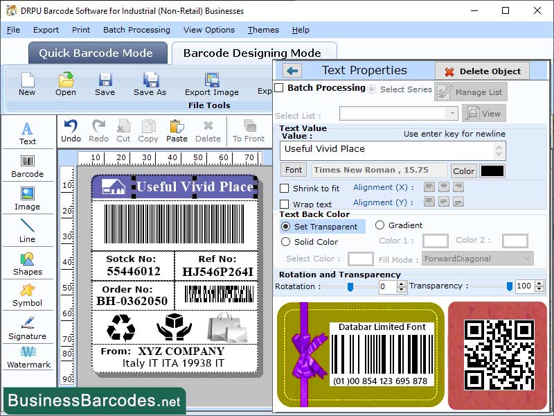Screenshot of Professional Databar Limited Barcode