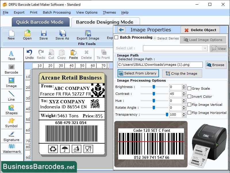 Screenshot of Printing Databar Code 128 14.8