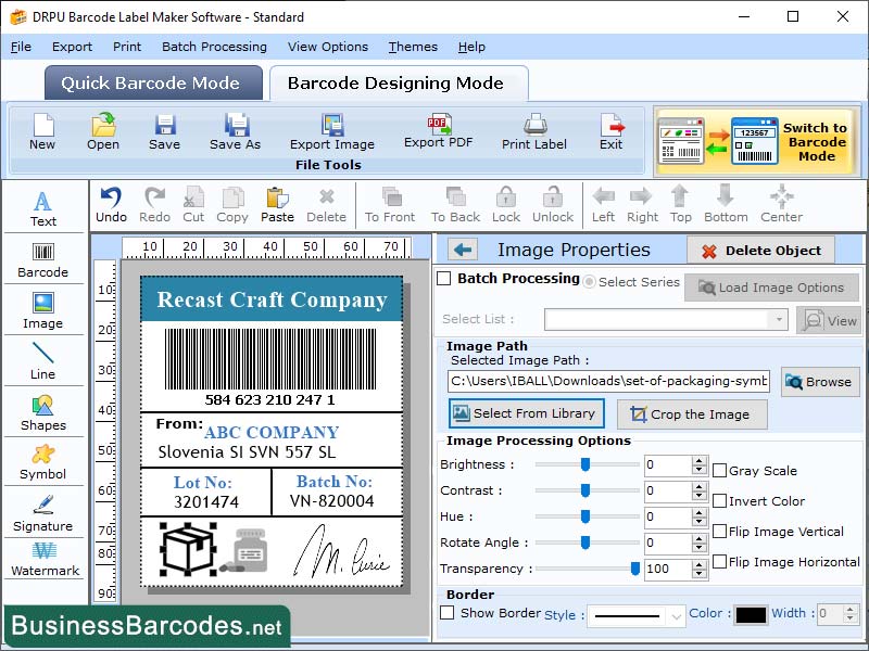 Screenshot of Standard Edition Barcode Designing Tool