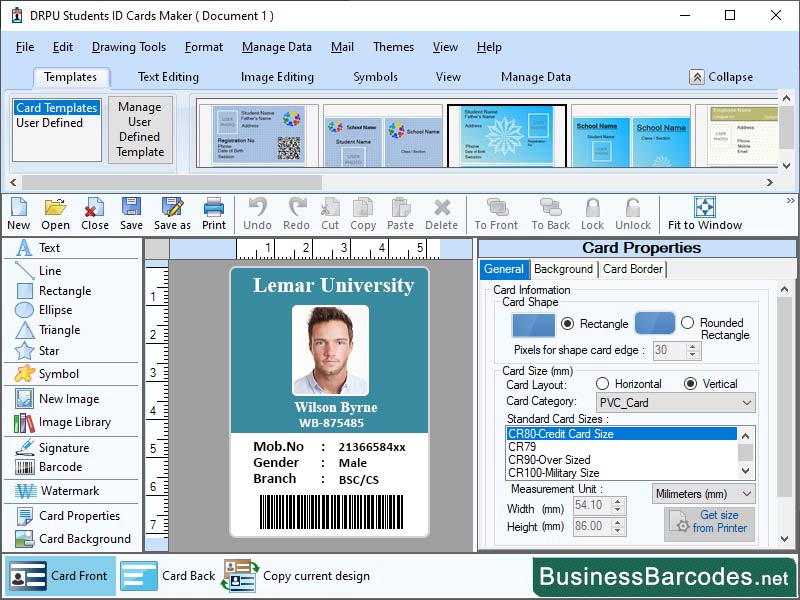 Screenshot of Design Elements Student ID Card