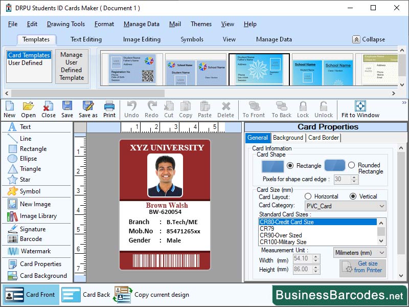 Duplex Printing for Student id Cards, Batch Printing for Identity Cards, Quality Control of Student Id Cards, Barcode Enable Student Id Card, QR Code Identification Card, Template Designs for Student Id cards, Download Printing Software for Id Card