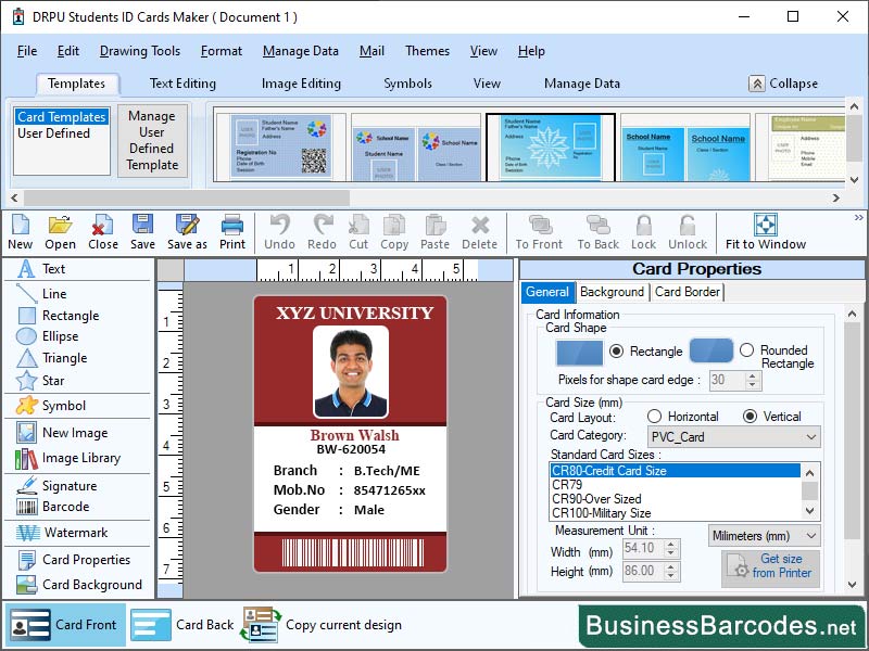 Screenshot of Barcode Enable Student Id Card