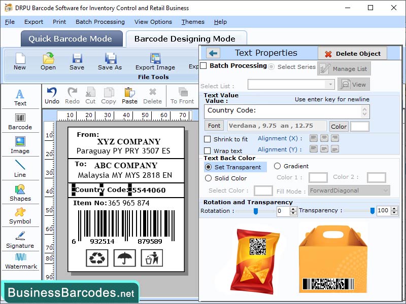 Screenshot of Packaging Barcode Maker Program