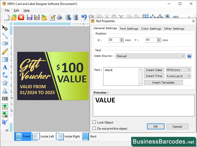 Screenshot of Label Designing and Printing Tool