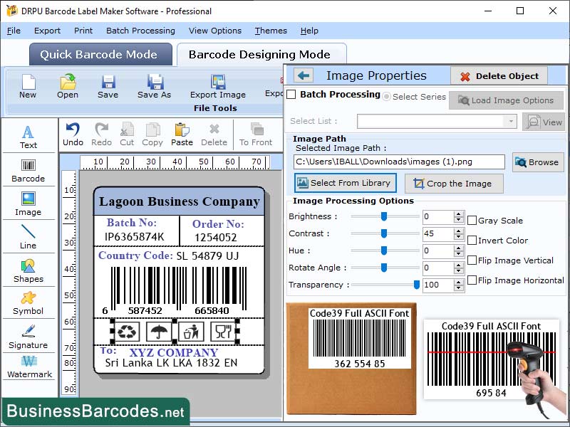 Screenshot of Full ASCII Barcode Scanner Application