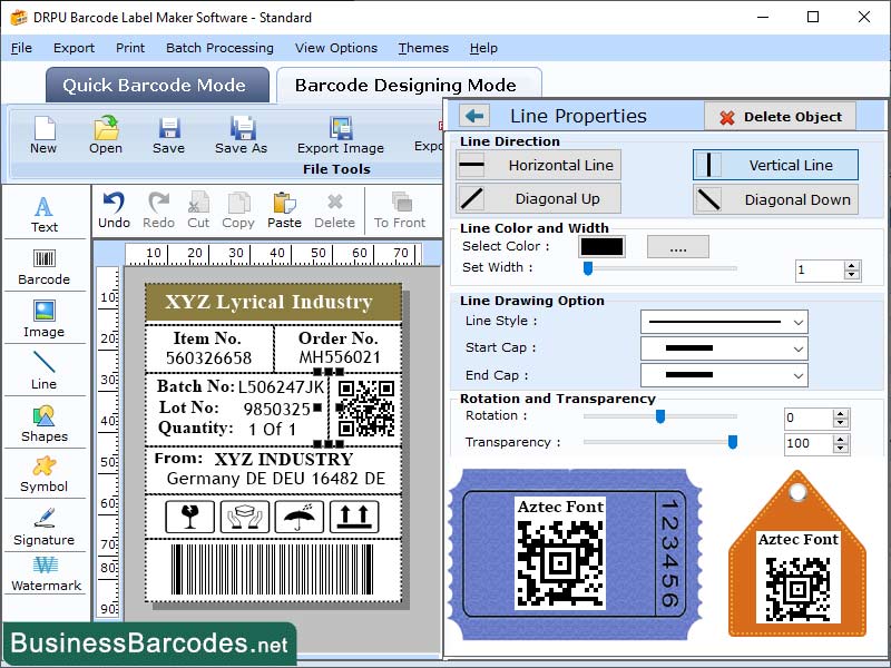 Screenshot of Data Matrix Barcode Labelling Tool