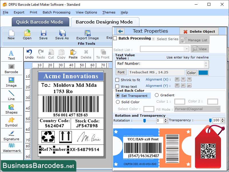 Screenshot of Generate UCC/EAN Barcode Application