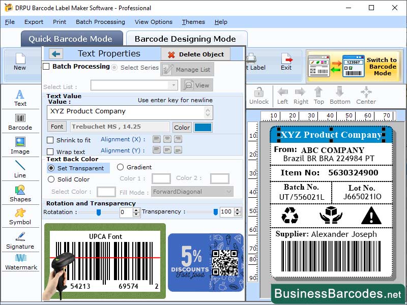 Screenshot of Readable UPCA Barcode Tool