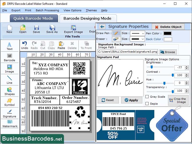 Screenshot of USPS Sack Label Barcode