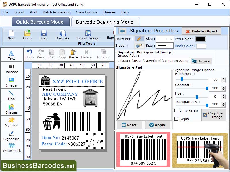 Screenshot of Encode and Read USPS Tray Barcode