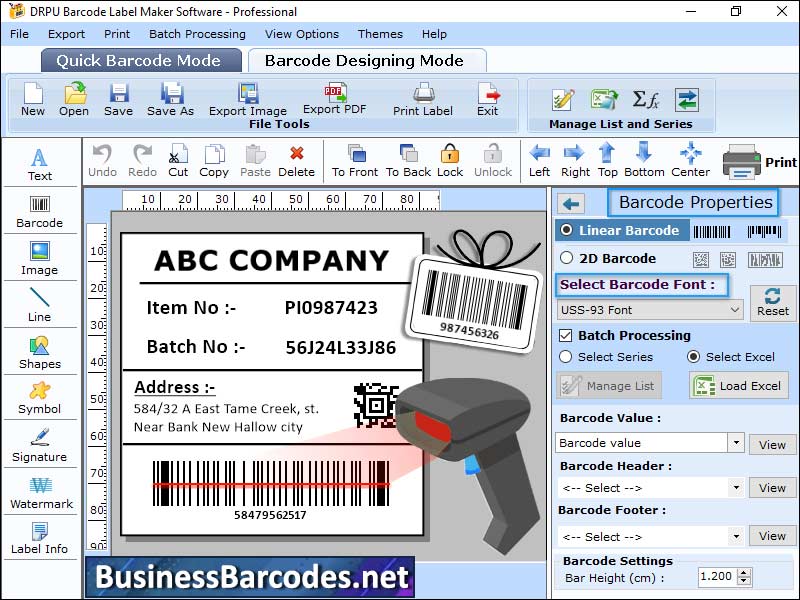 Screenshot of USS-93 Barcode Scanning Application