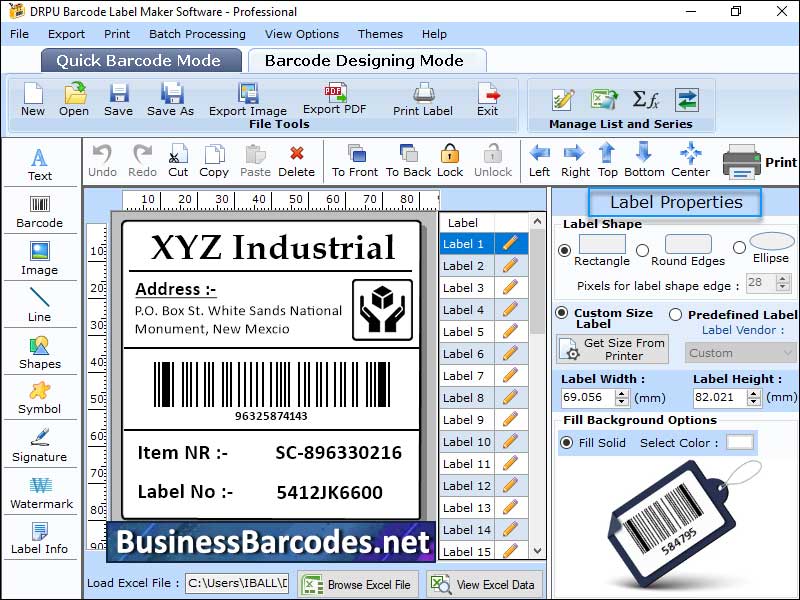 Screenshot of Business USS-93 Barcode Label Tool