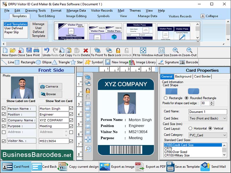 Screenshot of Standard Visitors Card Designer