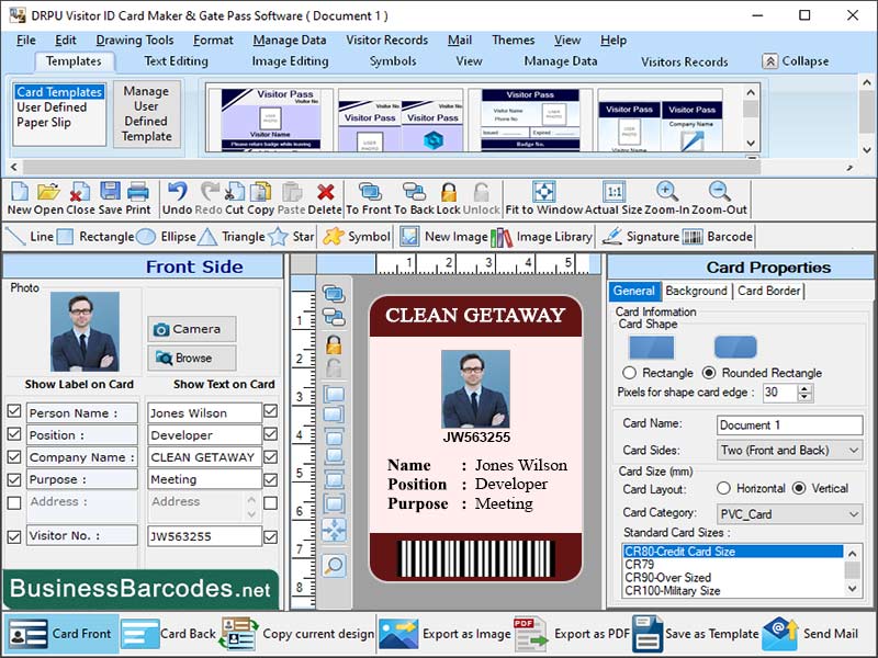 Screenshot of Visitor Identity Card Software