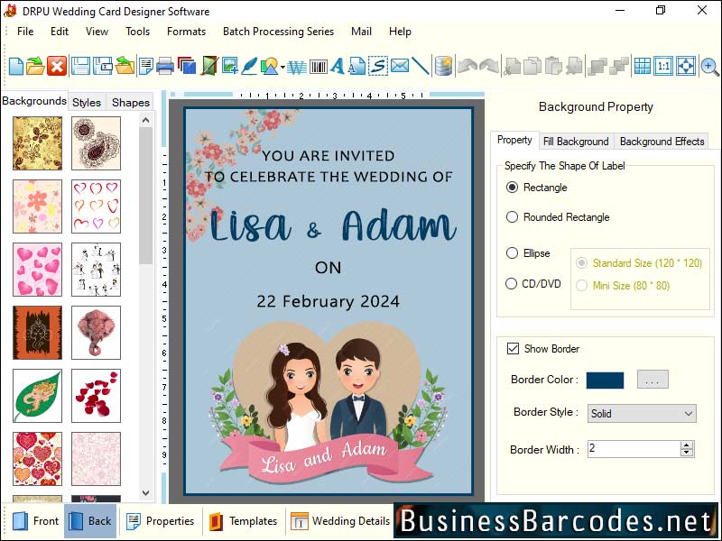 Screenshot of Wedding Card Designing Application