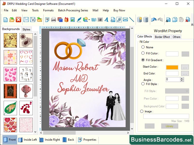 Screenshot of Instant Wedding Card Maker Tool