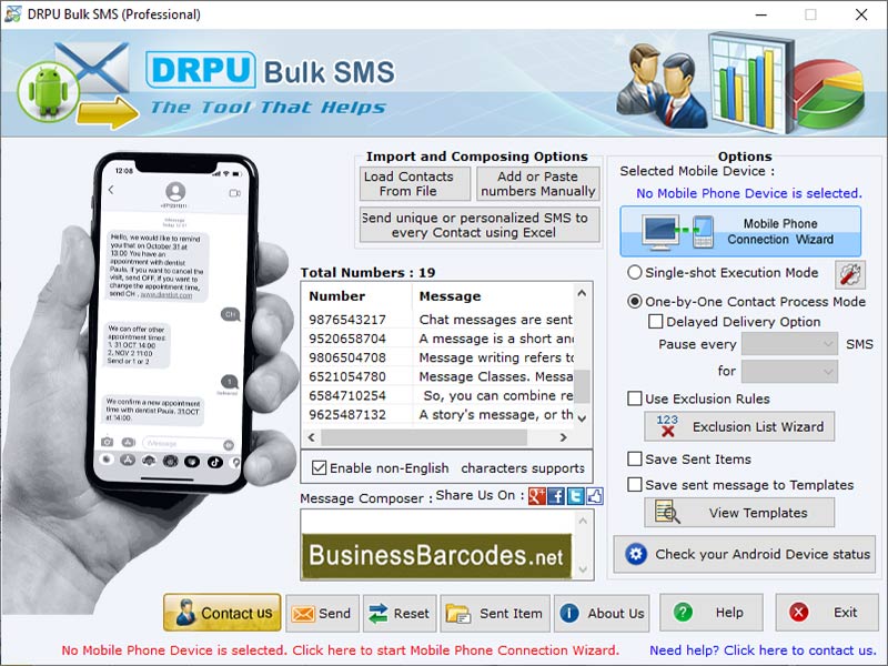 Screenshot of Bulk SMS Messaging Tool