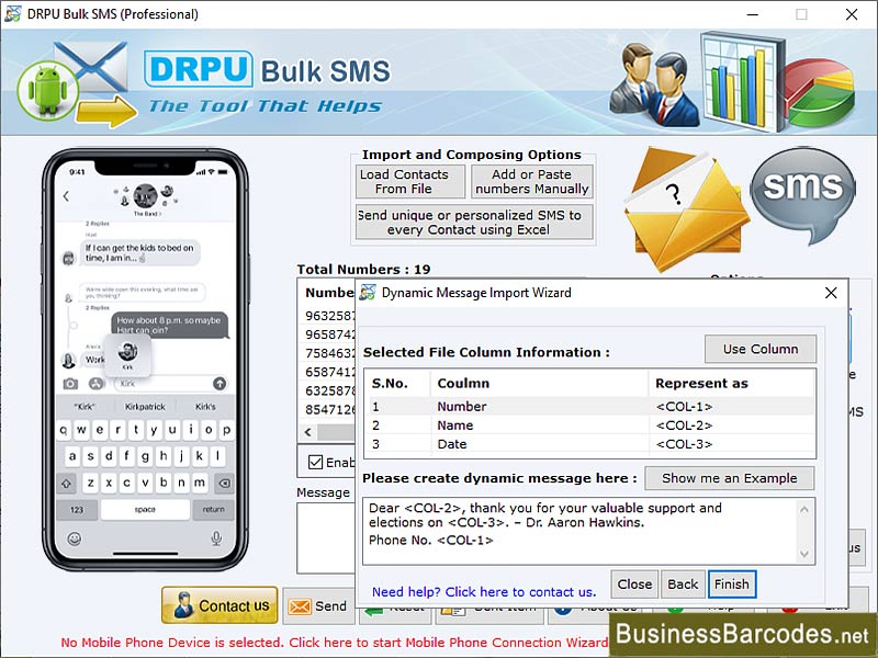 Screenshot of SMS Text Messaging Service