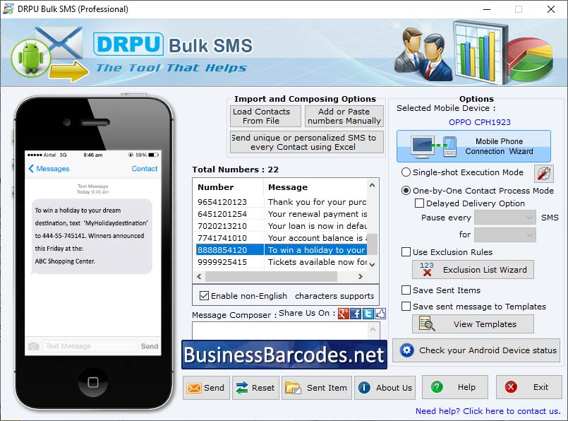 Screenshot of Bulk Messaging Application 7.6.8.3