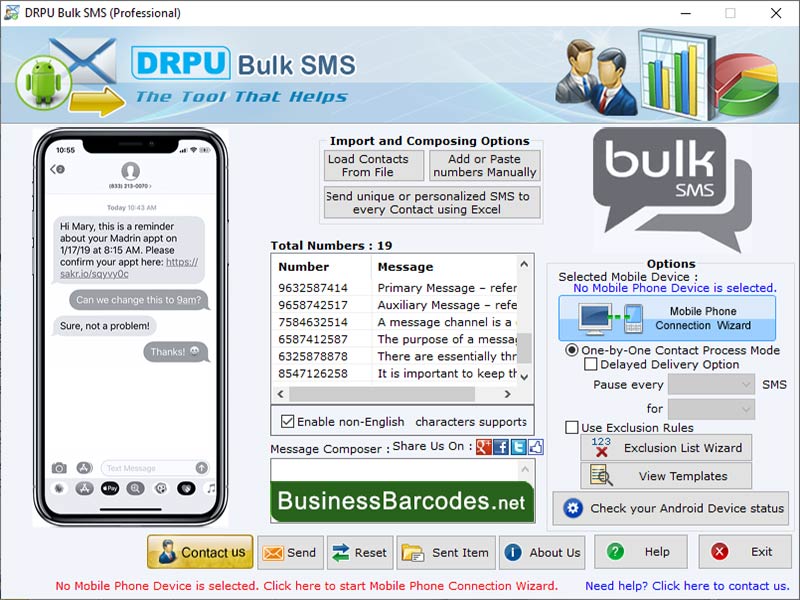 Screenshot of Tracking SMS Messages Application