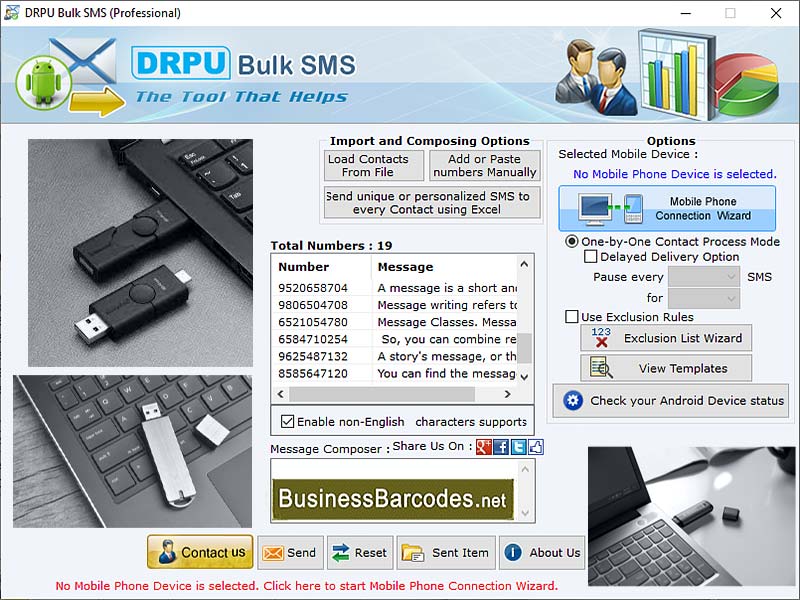 Screenshot of Bulk SMS USB Modem Application
